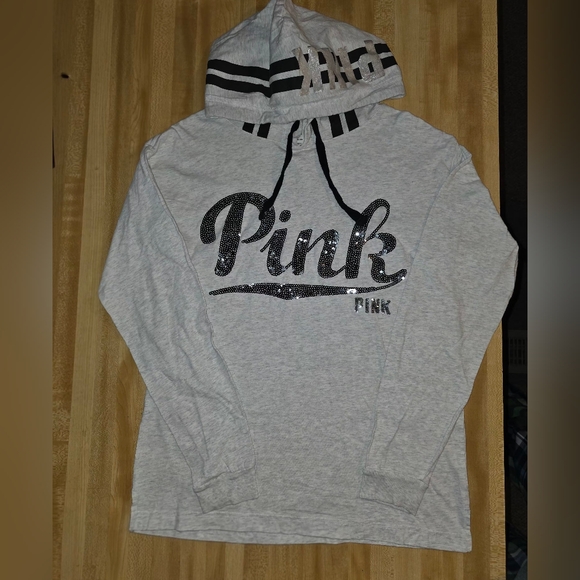 PINK Victoria's Secret Gray Hoodie Black Logo  (HD4) - Picture 2 of 9